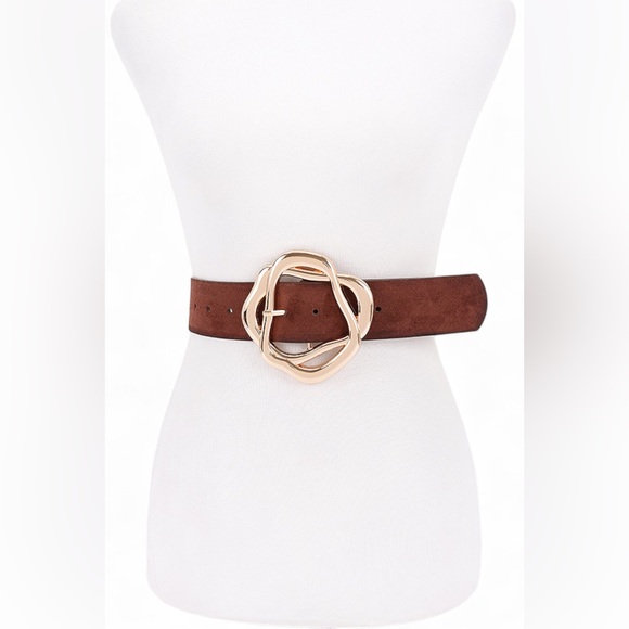 Vegan Suede Statement Belt - Brown, Camel, Black - Picture 1 of 8